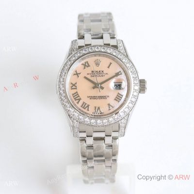 Swiss Copy Rolex Pearlmaster 34 mm Ladies Watches Pink MOP Dial